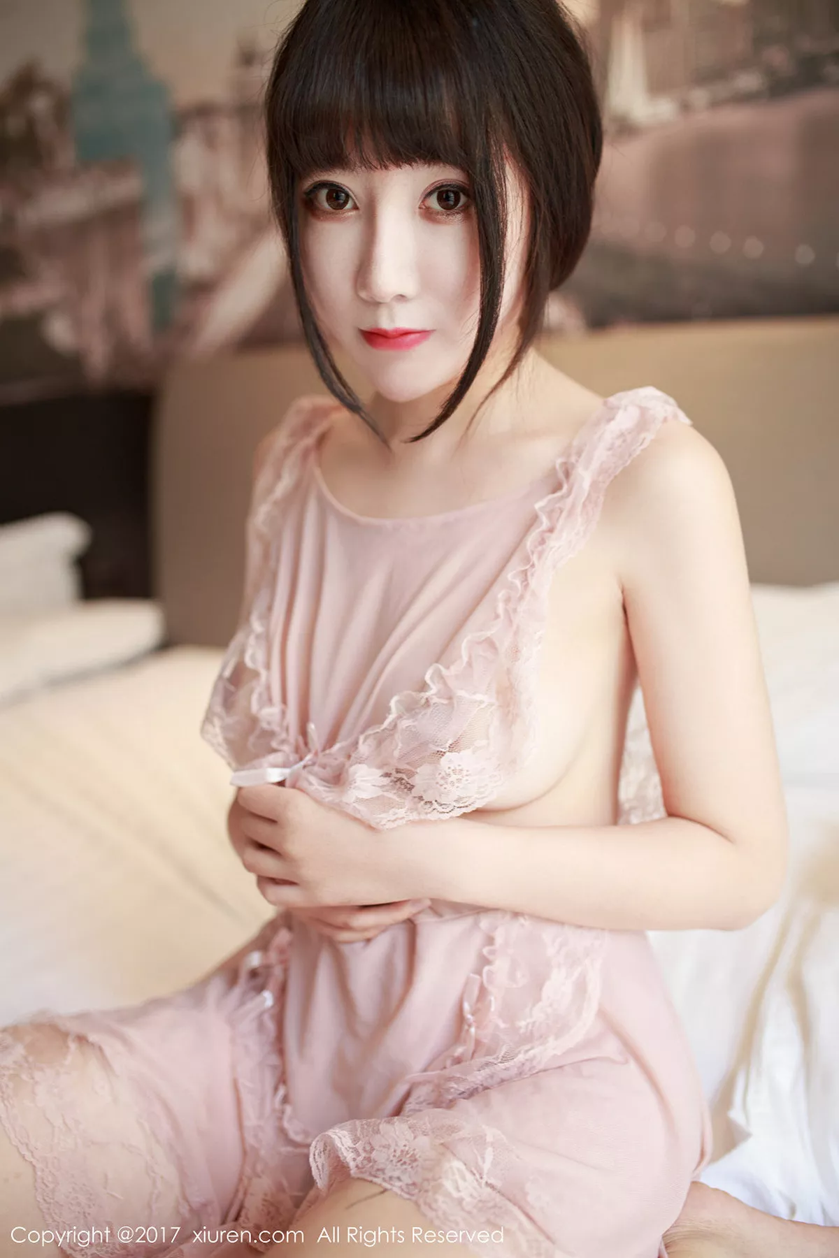 秀人集.com_[XiuRen秀人网]No.788_嫩模夏笑笑Summer居家私房粉红睡裙真空秀豪乳翘臀诱惑写真41P
