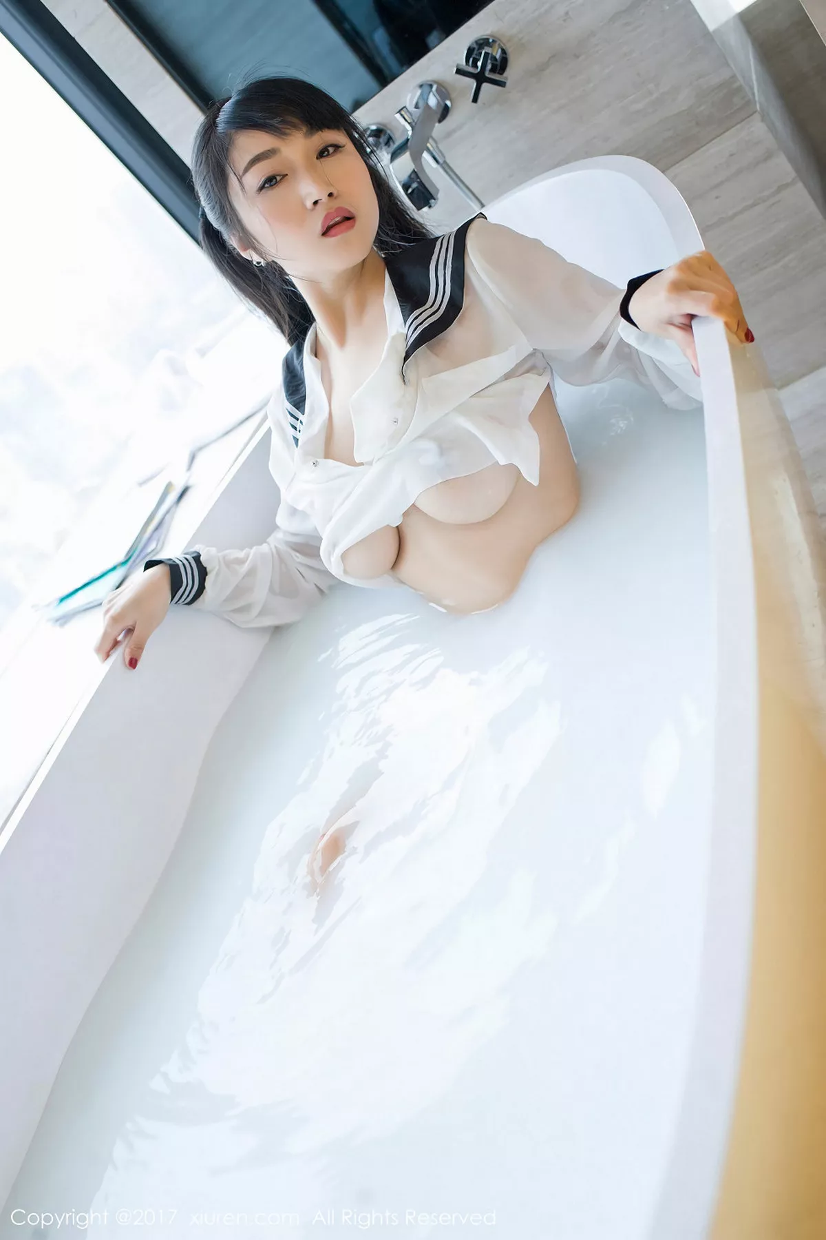 秀人集.com_[XiuRen秀人网]No.853_嫩模盼盼龙女sunny学生装牛奶浴+全裸乳贴秀美乳诱惑写真57P