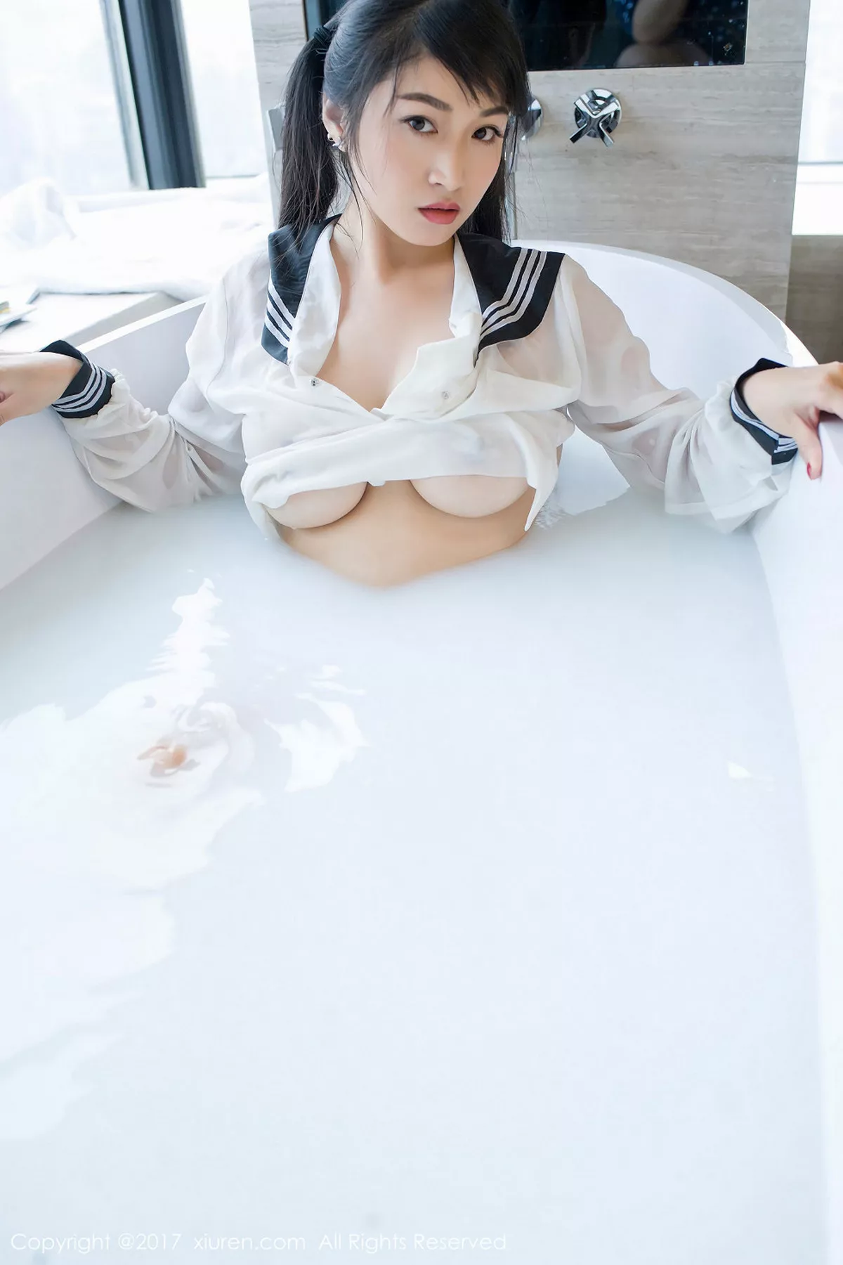 秀人集.com_[XiuRen秀人网]No.853_嫩模盼盼龙女sunny学生装牛奶浴+全裸乳贴秀美乳诱惑写真57P